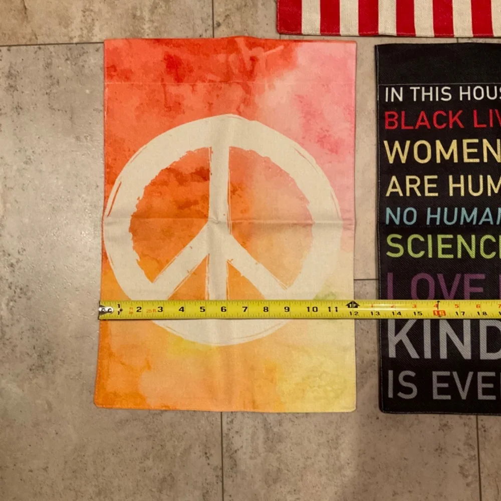Lot of 3 Hanging Banner Flags Peace Sign American Flag Kindness Equal Rights