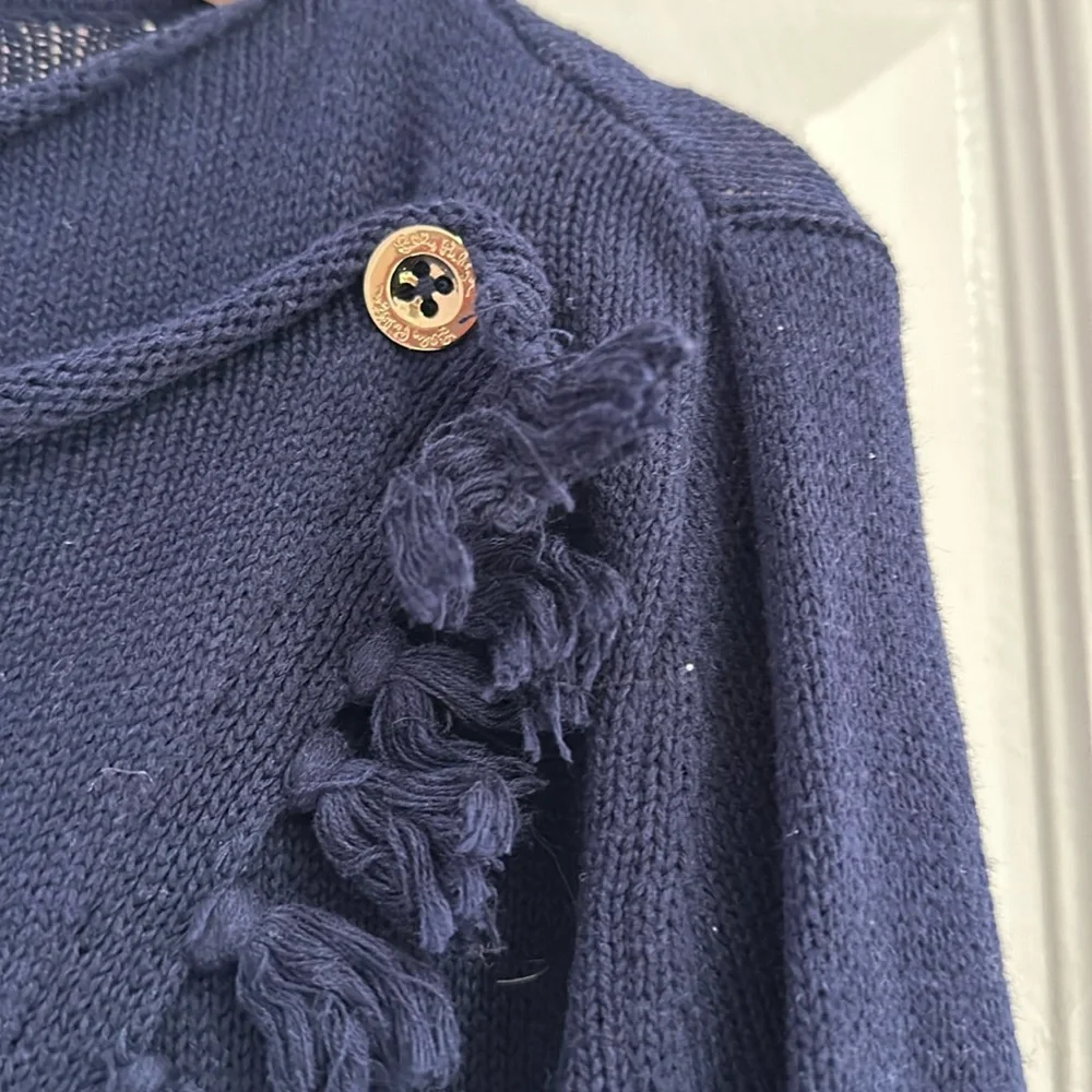 Lilly Pulitzer Girls Navy Fringe Sweater - size XL (12-14)