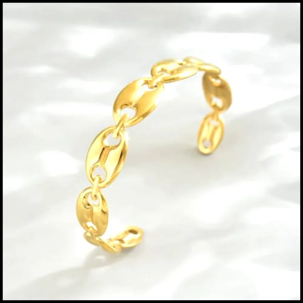 Gold Plated Cuff Bracelet Minimalist Adjustable Open Bangle Dainty Wrist