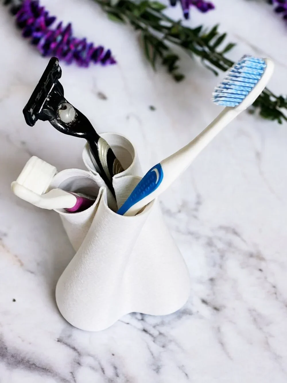 3D Printed Toothbrush Holder Bathroom Organizer Razor Holder Minimalist White