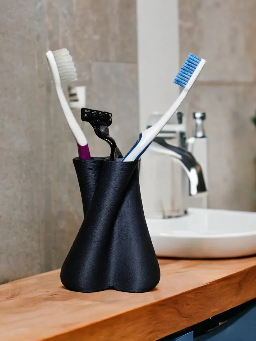 3D Printed Toothbrush Holder Bathroom Organizer Razor Holder Minimalist White