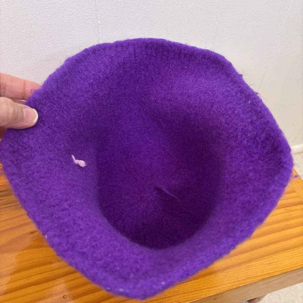 Handmade Y2K‎ Girls Purple Pink Wool Felted Cloche Hat 4-6 Years Flower Accent