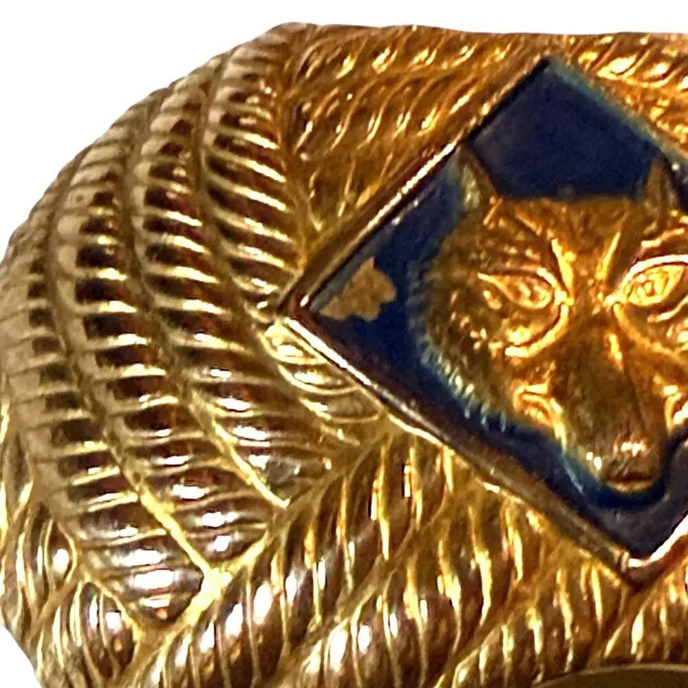Vintage Cub Scout Wolf Rank Neckerchief Slide Boys Gold Tone Blue Enamel