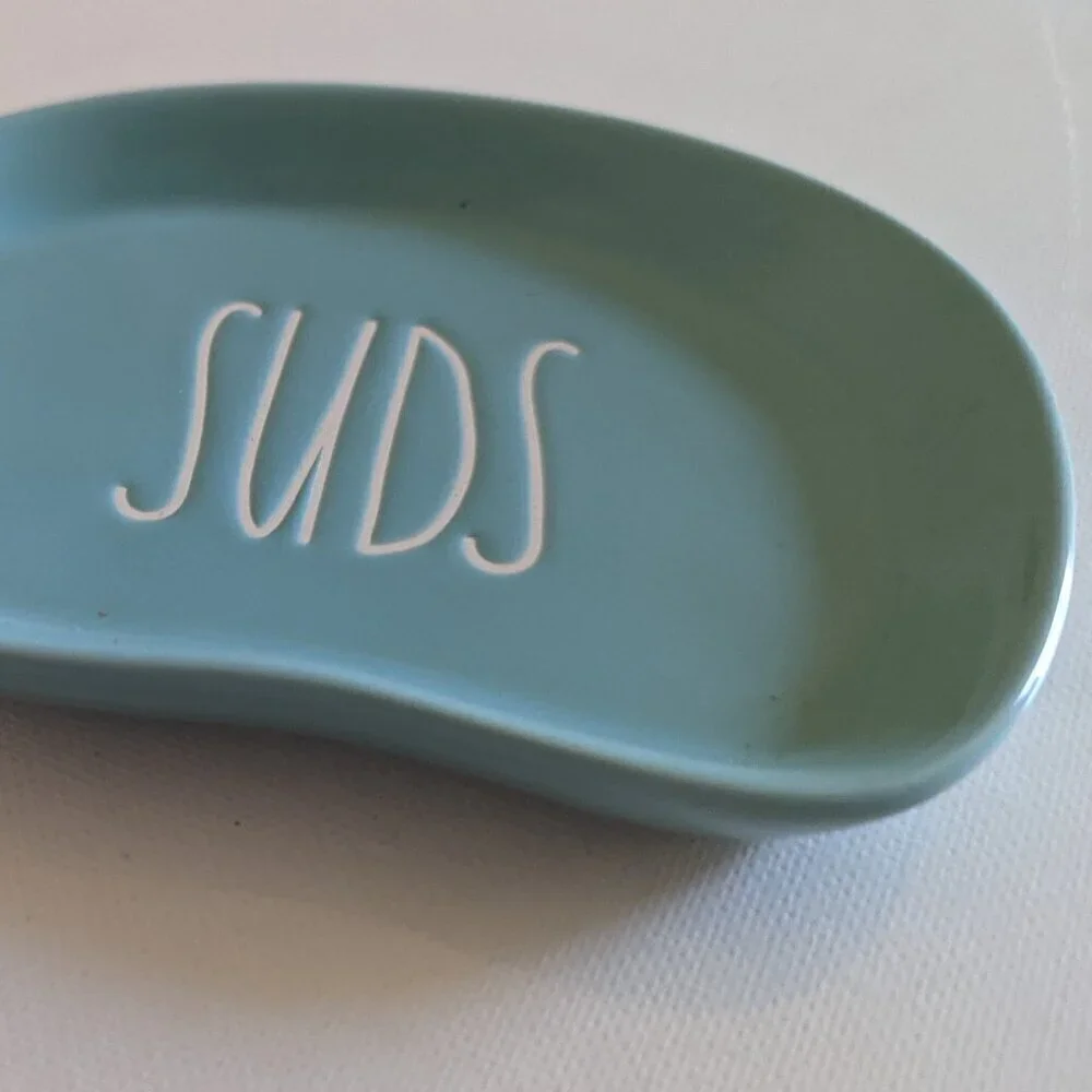 NWT Rae Dunn 'Suds' Ceramic Bath Soap Dish Turquoise Blue Collectible Home Decor
