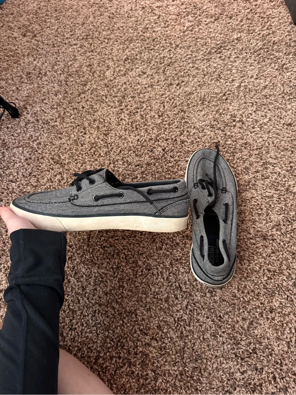 Polo by Ralph Lauren Men’s Black and Gray Canvas Boat Shoes