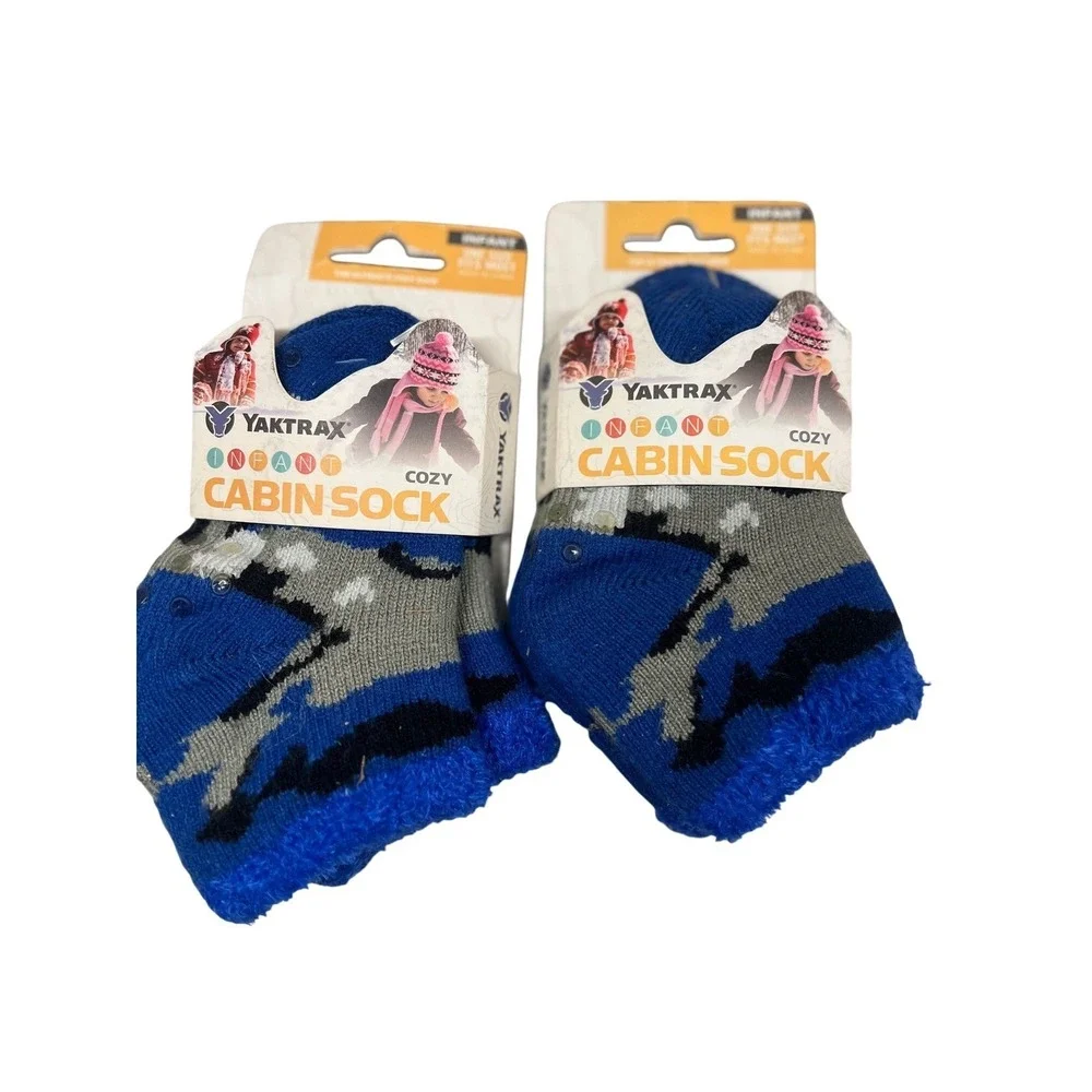 Yaktrax Infant‎ Cozy Cabin Socks Blue Gray Black Kids Baby Set of 2