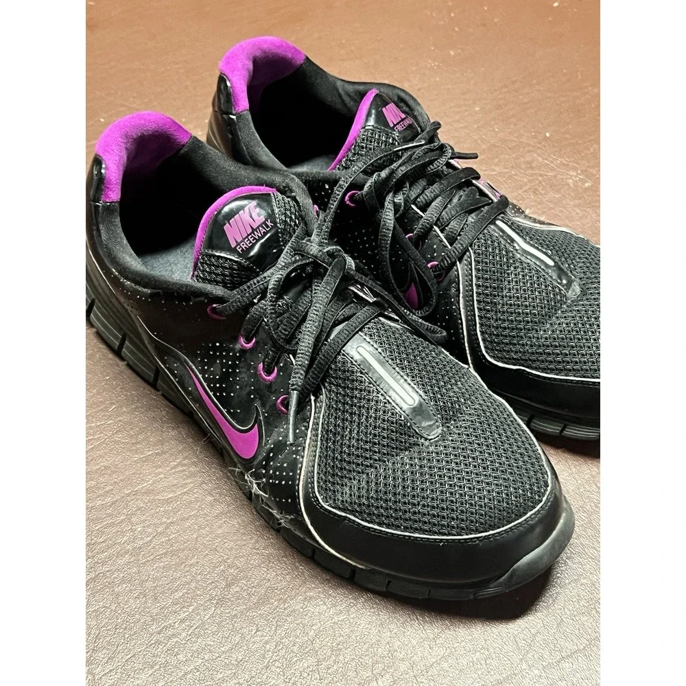 Size 10 Nike Free‎ Walk Women's Black Mesh Patent Leather Sneakers Shoes