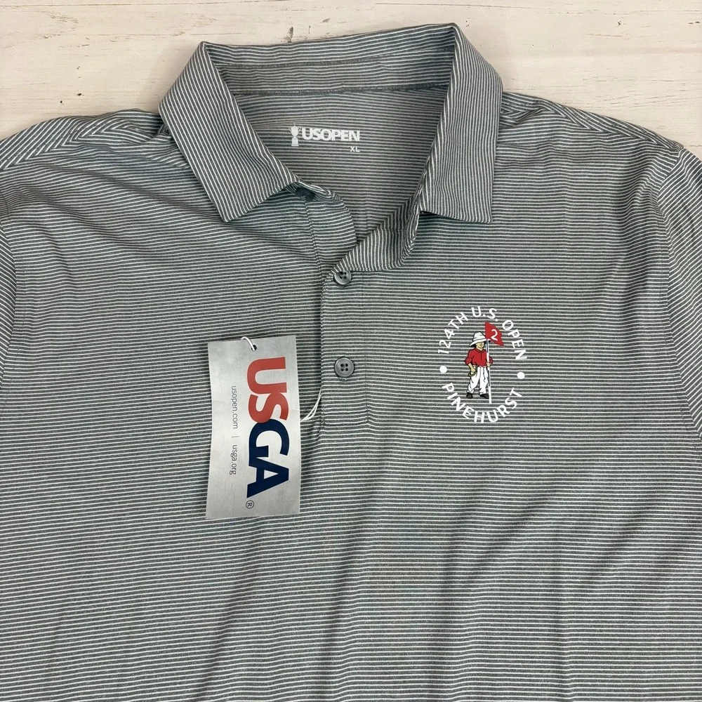 Polo Ralph Lauren Polo Shirt Mens XL Gray Striped 124th US Open Pinehurst NEW