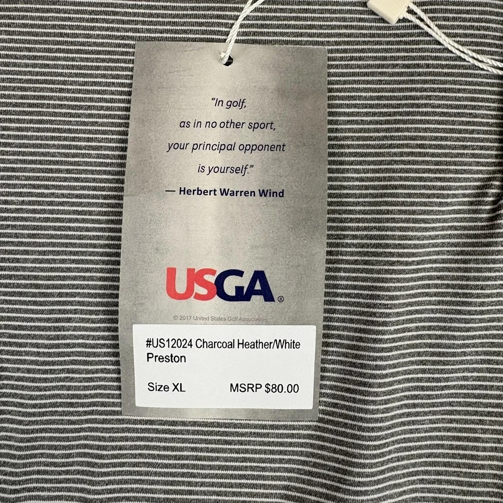 Polo Ralph Lauren Polo Shirt Mens XL Gray Striped 124th US Open Pinehurst NEW