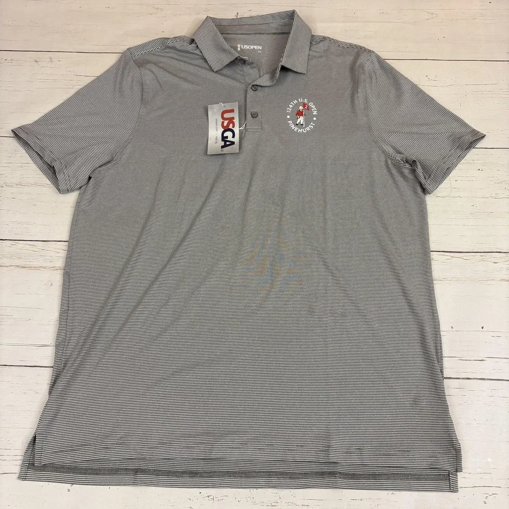 Polo Ralph Lauren Polo Shirt Mens XL Gray Striped 124th US Open Pinehurst NEW