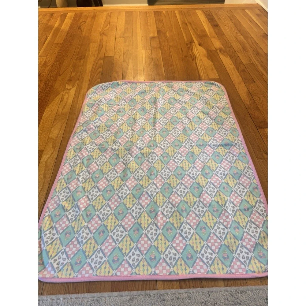 Vintage Gymboree Baby Blanket Pink Patchwork Diamonds Floral Rare 90s Cotton #3