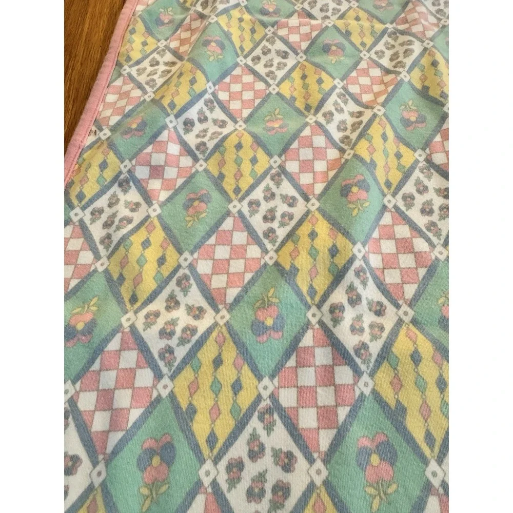 Vintage Gymboree Baby Blanket Pink Patchwork Diamonds Floral Rare 90s Cotton #3