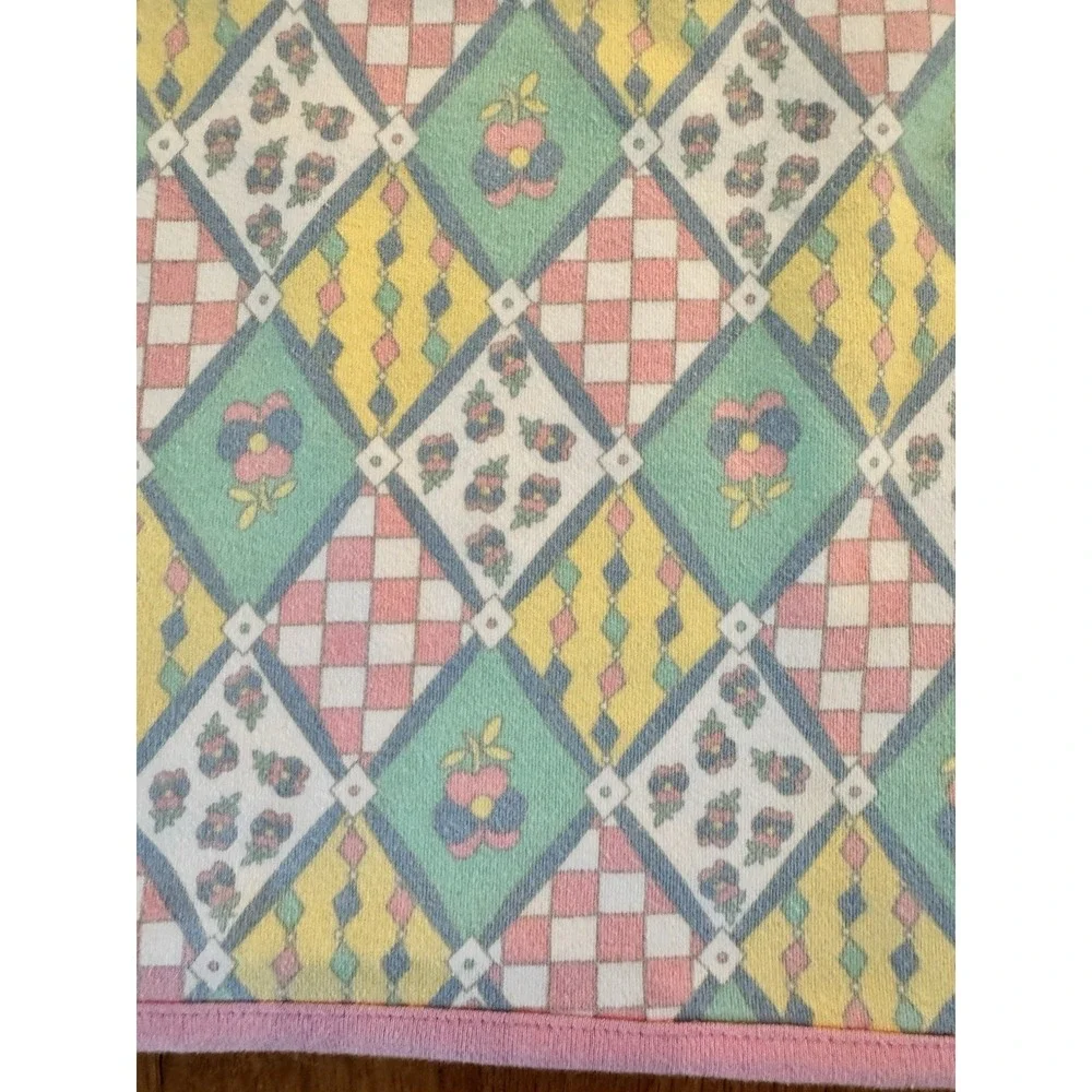 Vintage Gymboree Baby Blanket Pink Patchwork Diamonds Floral Rare 90s Cotton #3