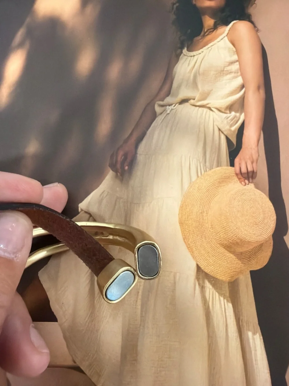 Boho Leather Gold Tone Magnetic Bracelet Bangle