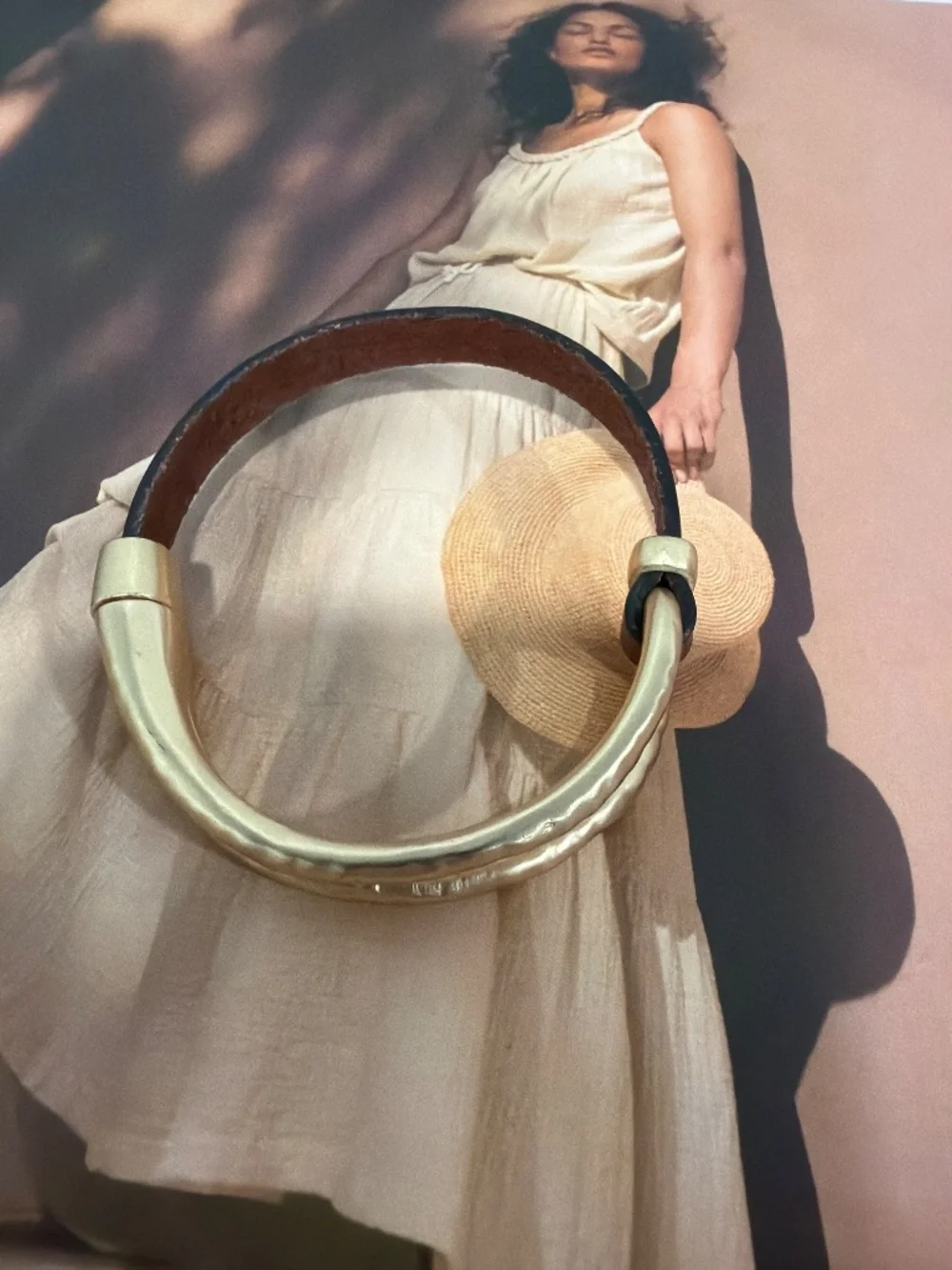 Boho Leather Gold Tone Magnetic Bracelet Bangle