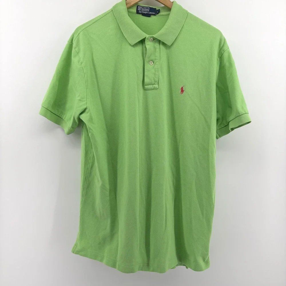Polo by Ralph Lauren Mens L Green Polo Shirt Red Pony‎ Logo Cotton Casual