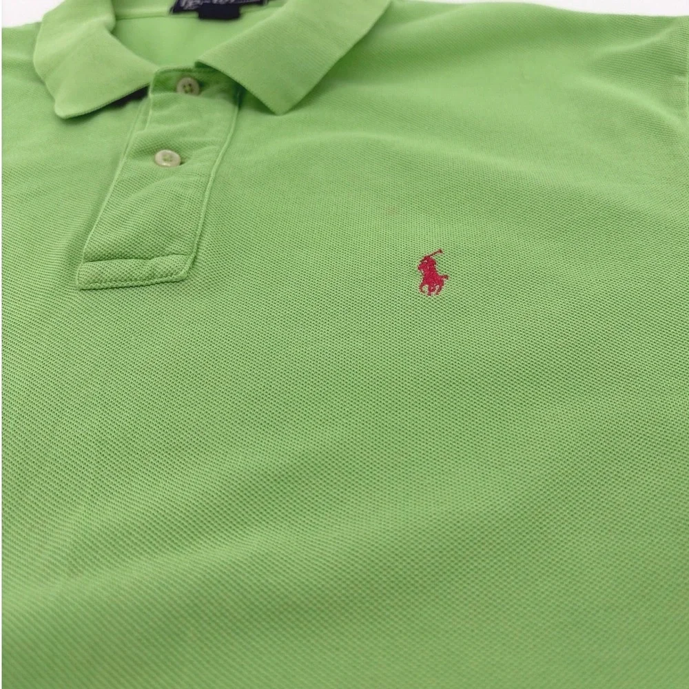 Polo by Ralph Lauren Mens L Green Polo Shirt Red Pony‎ Logo Cotton Casual