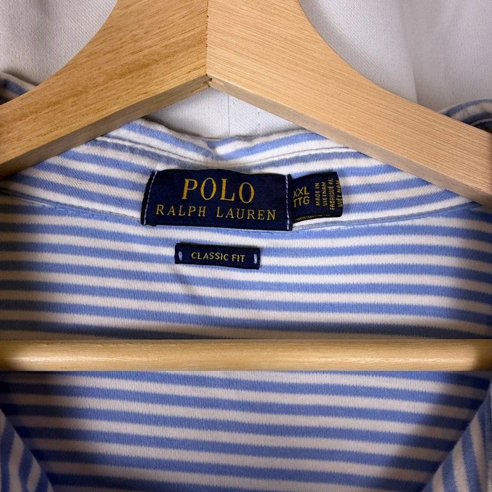 Polo Ralph Lauren Mens XXL Classic Fit Striped Polo Shirt Blue White Cotton 890