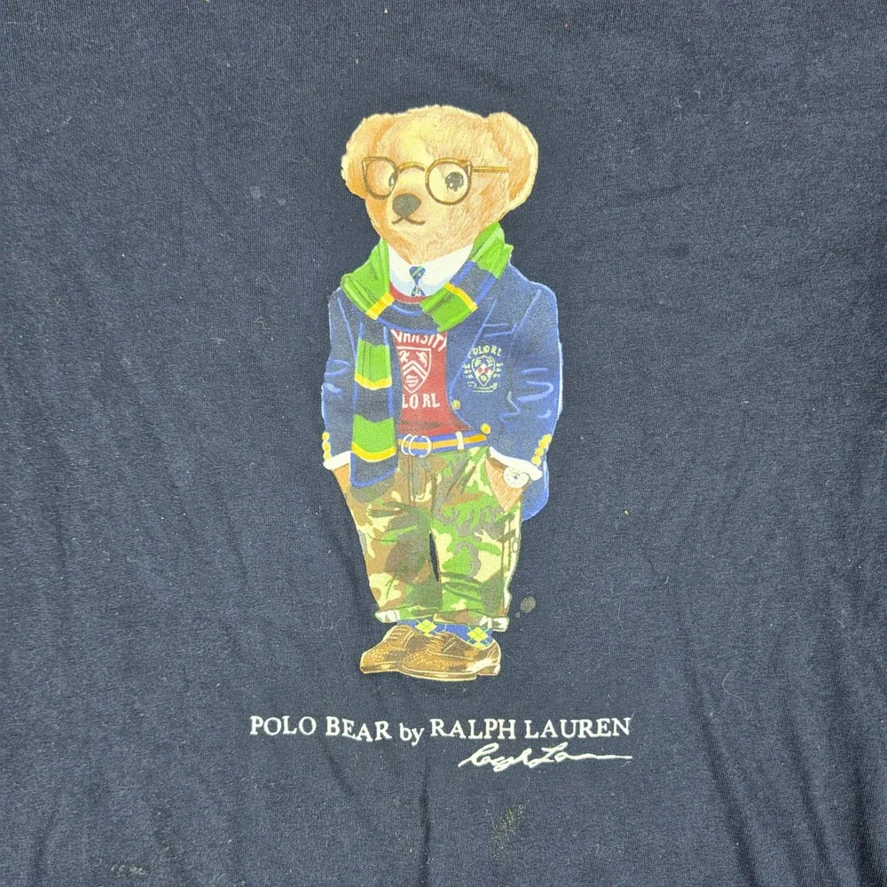 Polo Ralph Lauren Mens XL Navy Blue Polo Bear Graphic T-Shirt Camo Pants Preppy