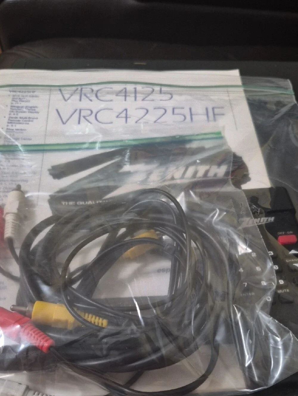 Zenith Black VCR Player with Red/White/Yellow AV Jacks