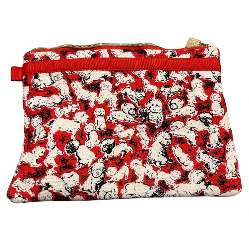 Carolina Herrera Target Dog Print Pouch Cosmetic Bag Red‎ White Makeup New