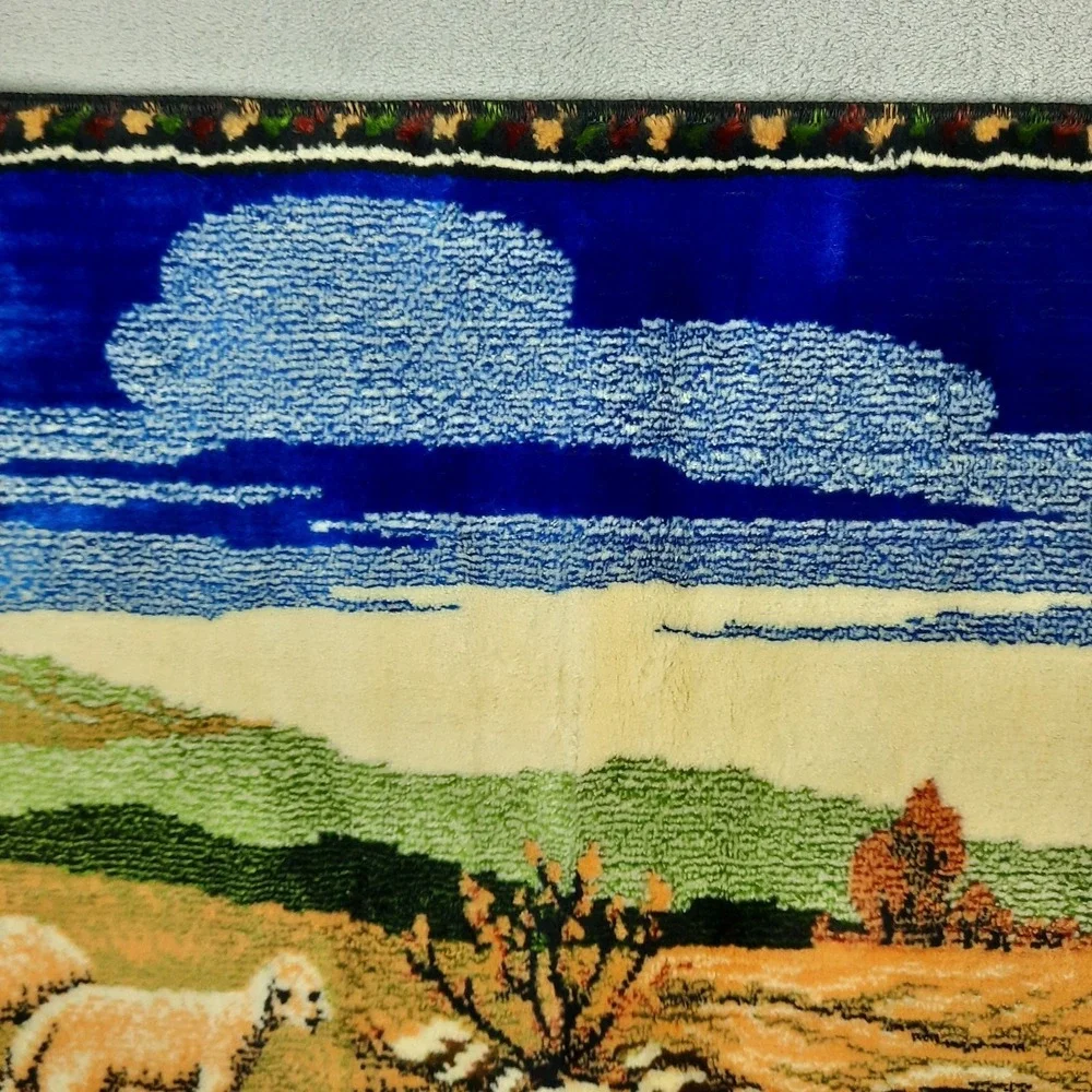 Vintage Jesus The Good Shepherd and Sheep Velvet Tapestry Wall Hanging Religious