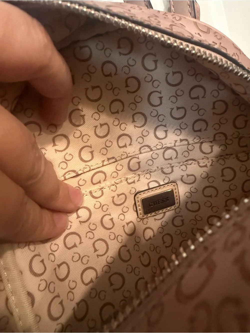 GUESS Pale Pink Leather Logo-Print Women’s Mini Backpack