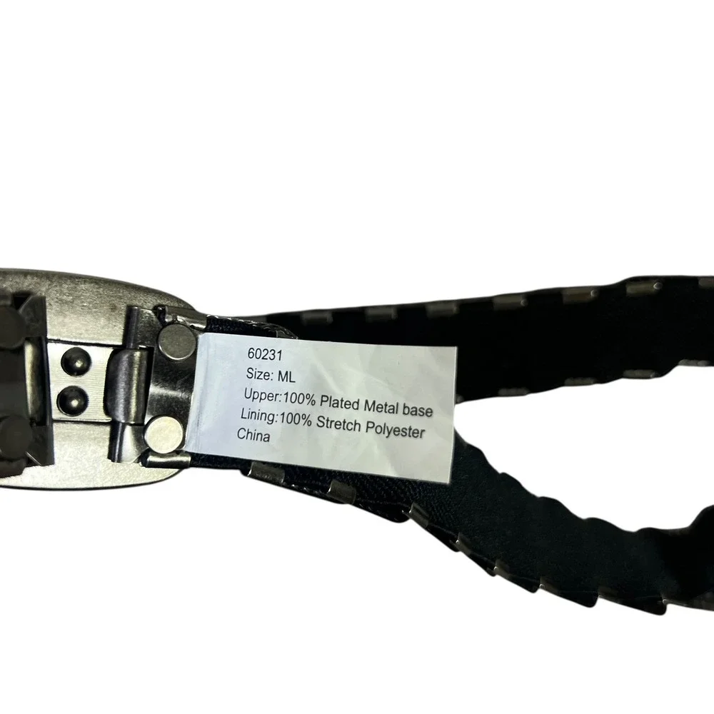Womens Plated Metal Base Stretch Polyester Belt Silver Buckle ML