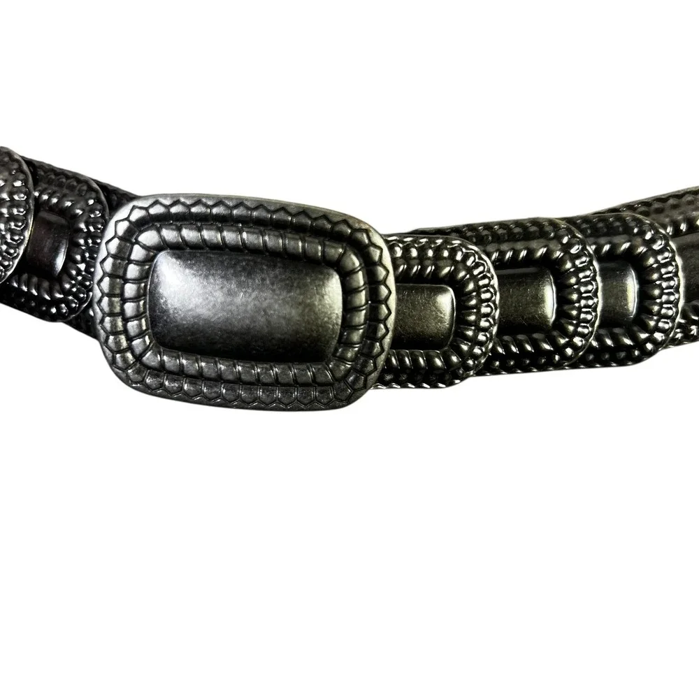 Womens Plated Metal Base Stretch Polyester Belt Silver Buckle ML