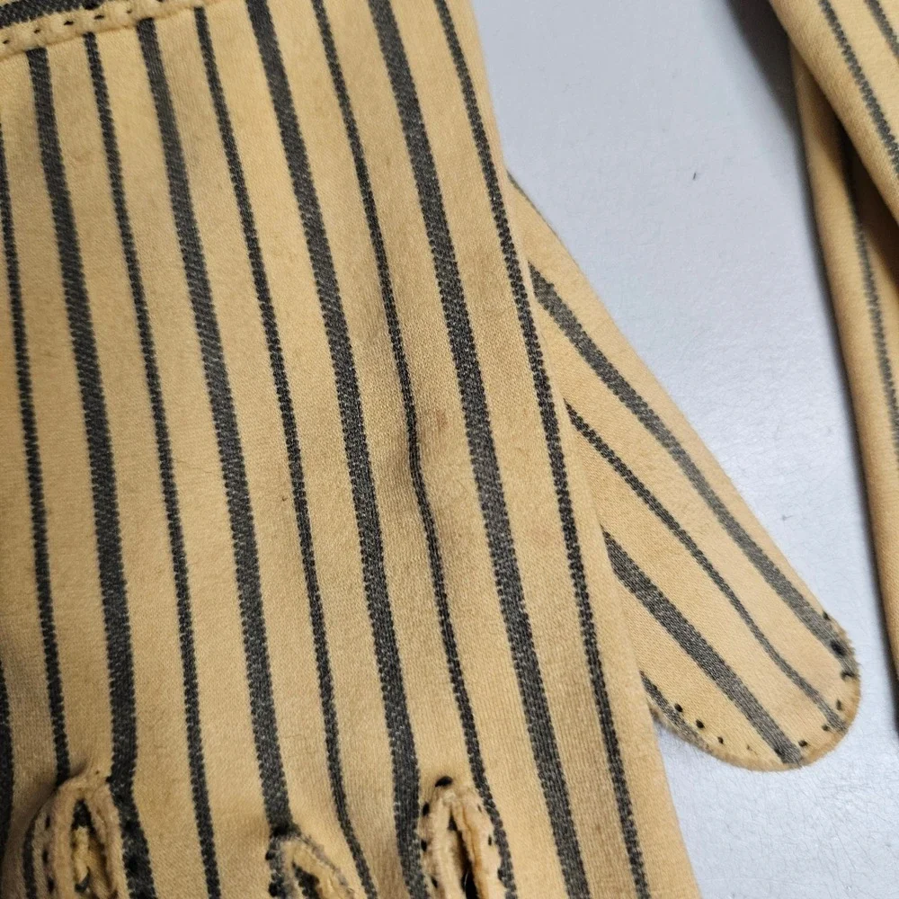 Vintage Wear-Right‎ Le Gant Hermes Paris Yellow Striped Cotton Gloves Size 6.5