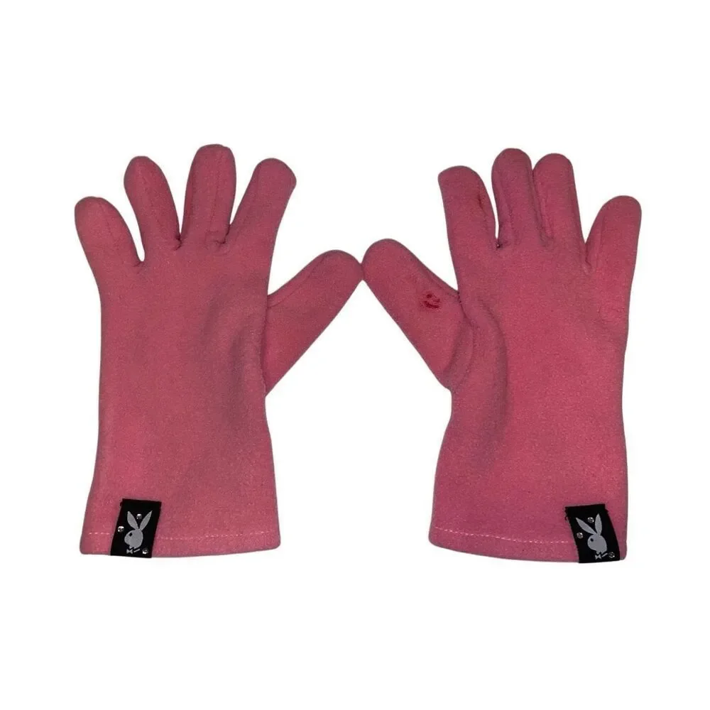 Playboy Bunny Vintage Y2K Fleece Winter Gloves Snow Fuzzy Soft Ski Snowboarding