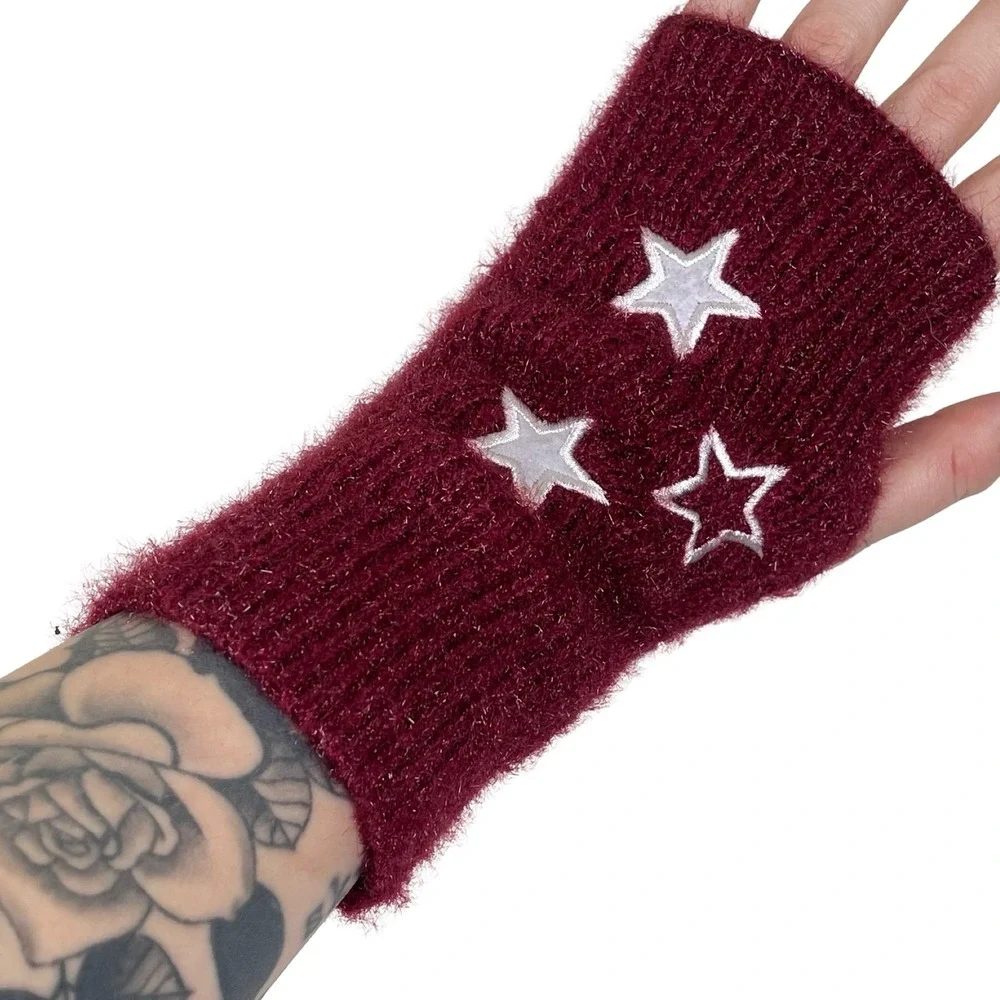 Delias Womens Arm Warmers‎ Red Star Applique Knit One Size Y2K Skater Grunge