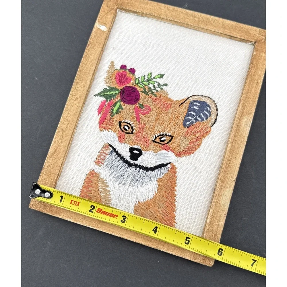 Abbott Collections Handcrafted Embroidered Framed Fox Picture Cottagecore