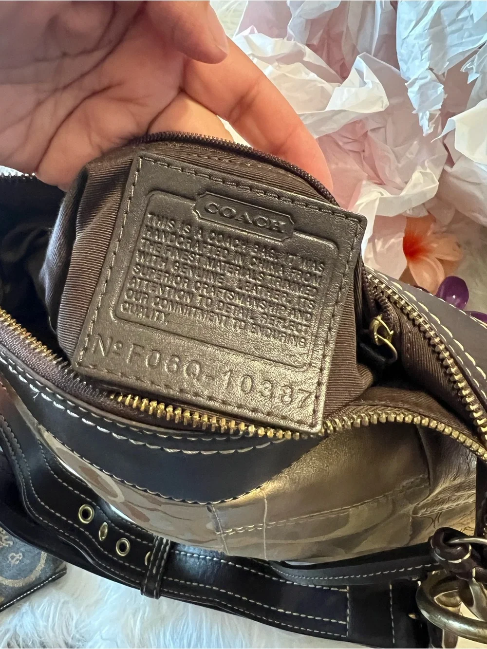 Coach Patchwork Signature Shoulder Bag - Gold and Brown