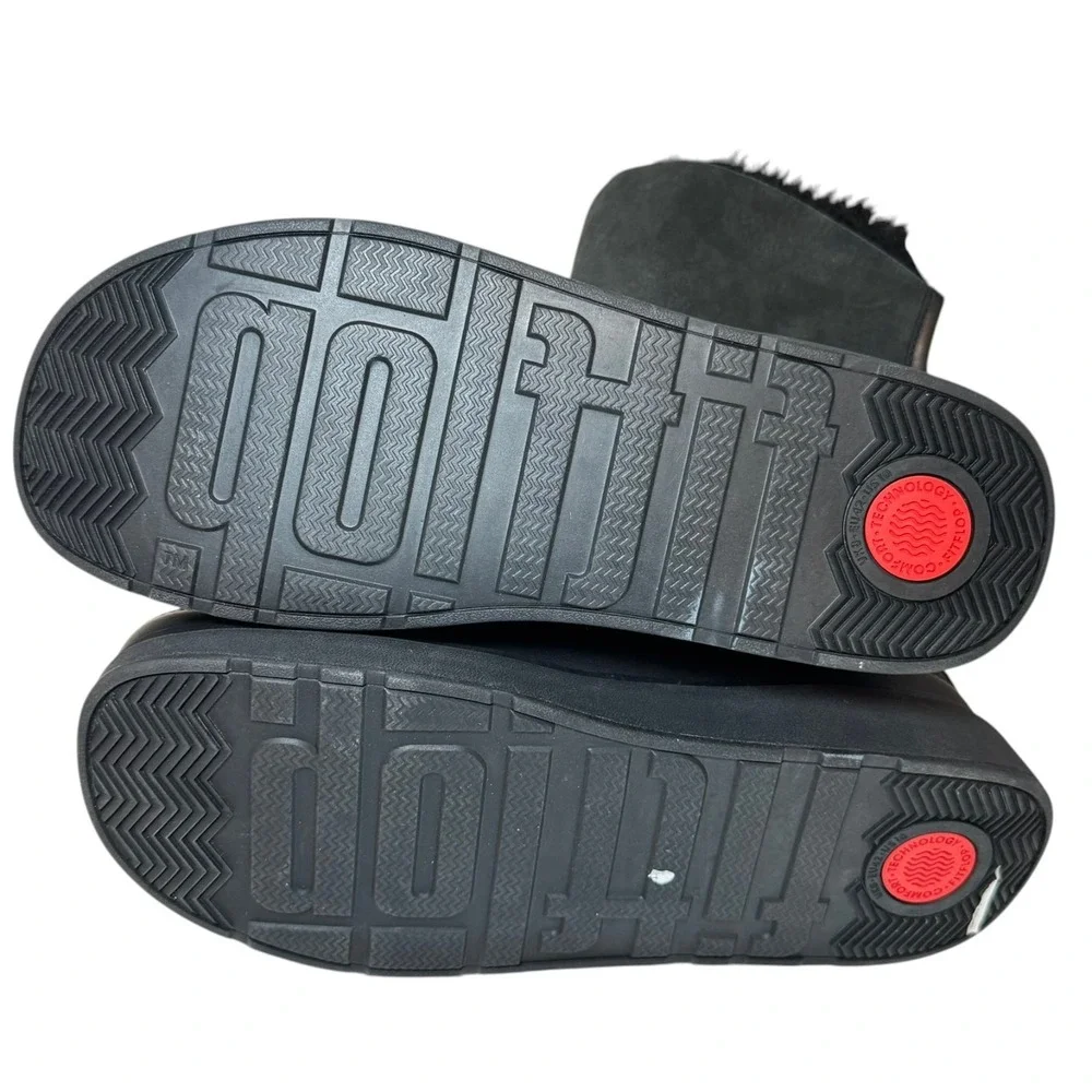 FITFLOP Women's GEN-FF Short Double-Faced All Black Shearling Boots size 10 NEW