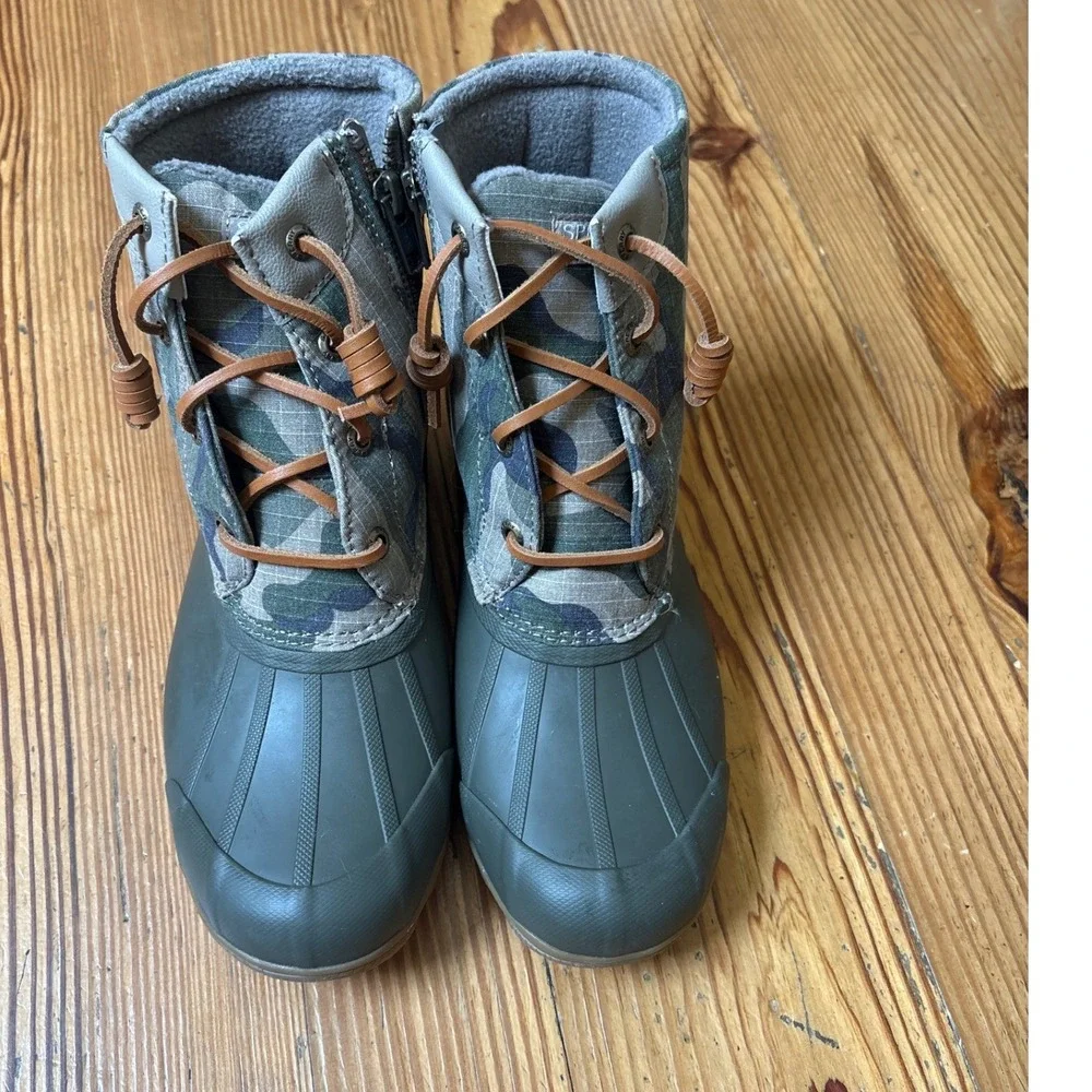 Sperry Saltwater Duck Boots Women Green Camo Waterproof‎ Ankle STS86761 SIZE 7.5