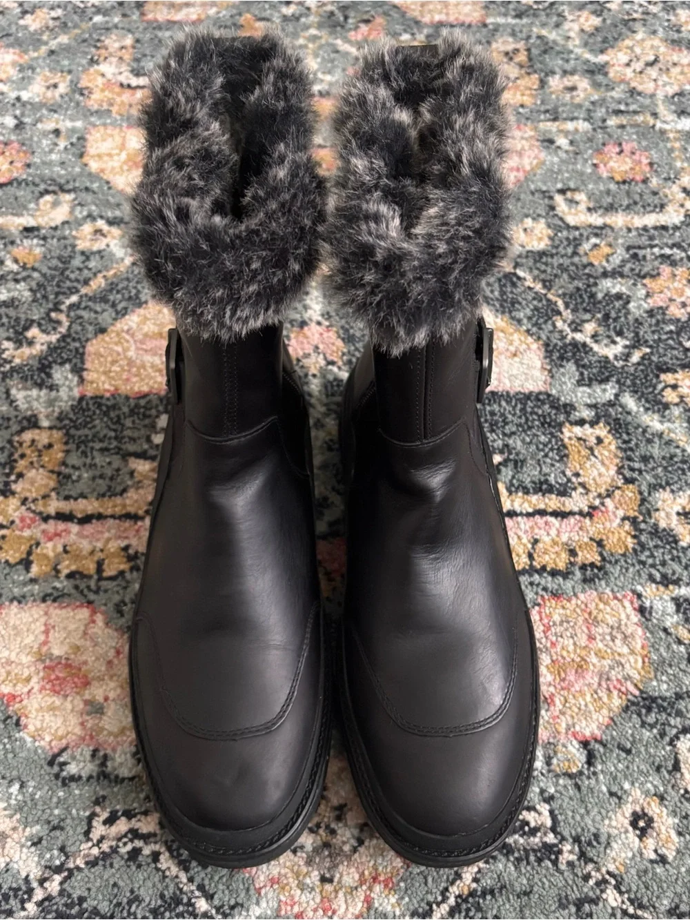 Merrell Tremblant Ezra Leather Side Zip Buckle Faux Fur Winter Boots Black Sz 8