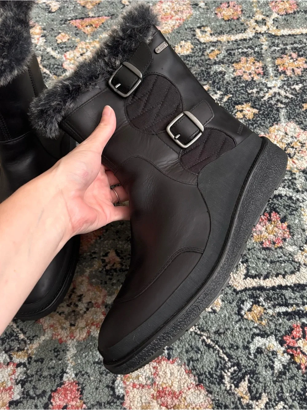 Merrell Tremblant Ezra Leather Side Zip Buckle Faux Fur Winter Boots Black Sz 8