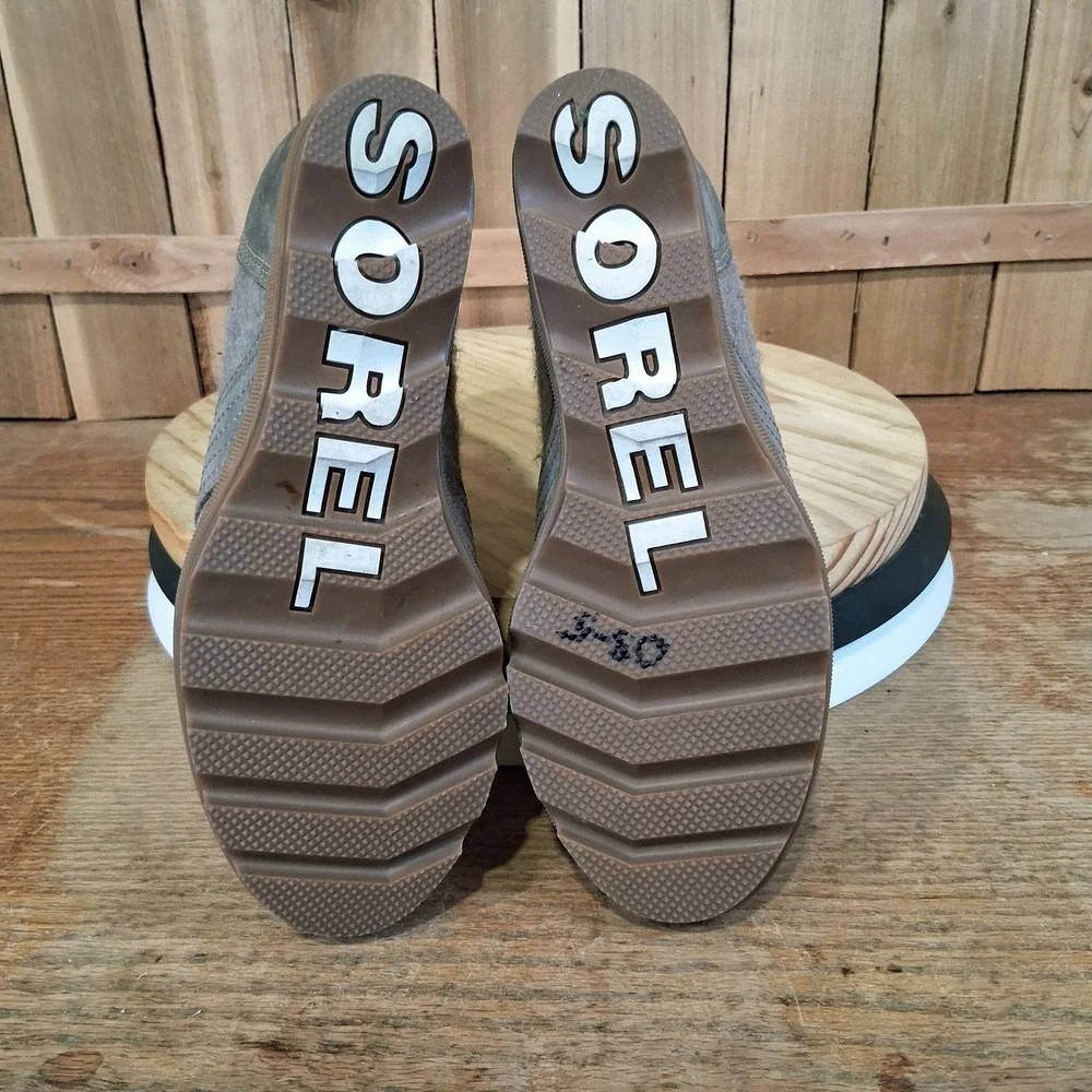 Sorel Lexie Wedge Boots Womens 8.5 Gray Leather‎ Ankle Lace Up Winter Waterproof
