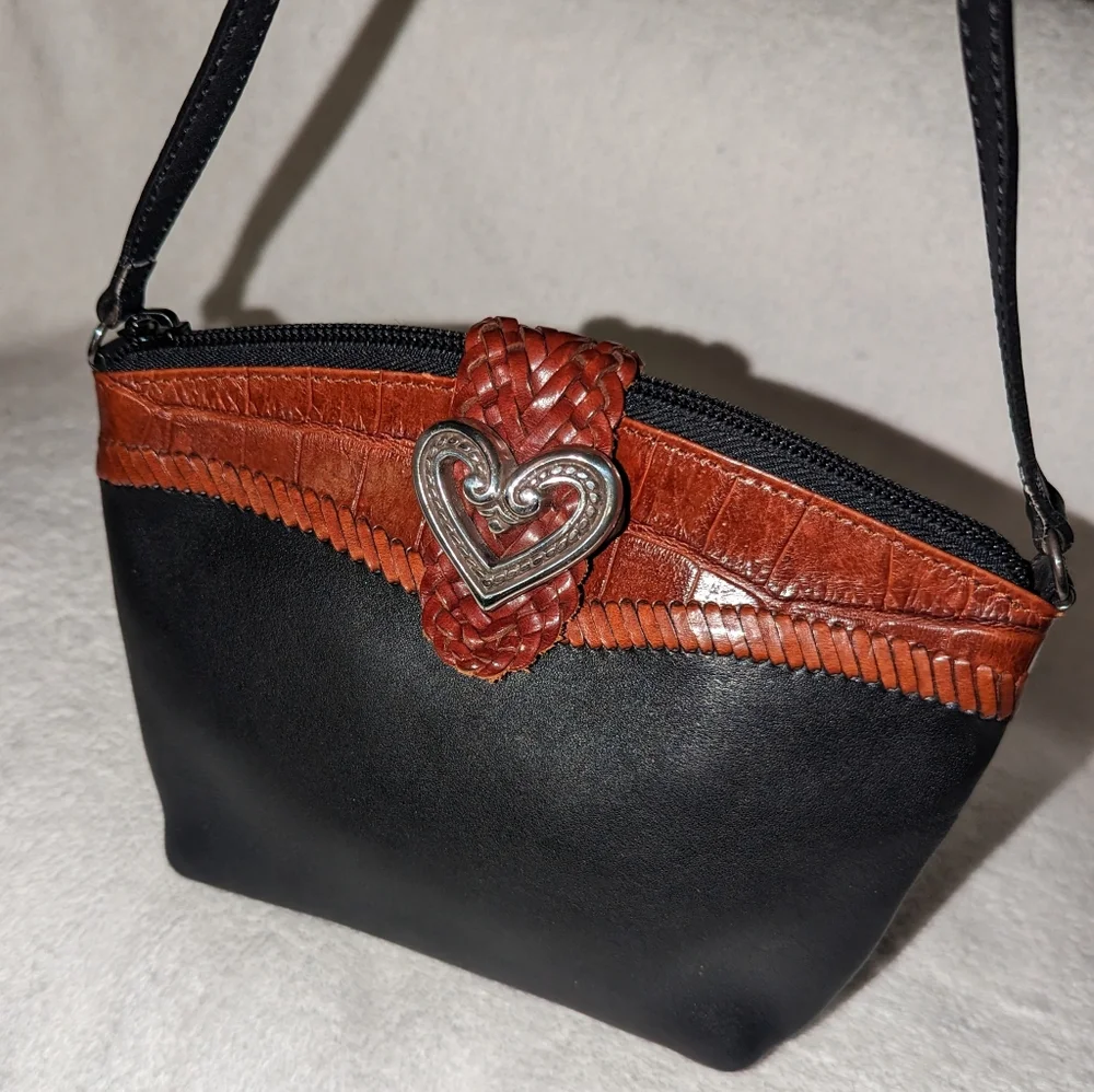 Brighton black brown Moc Croc silver heart mini shoulder bag.