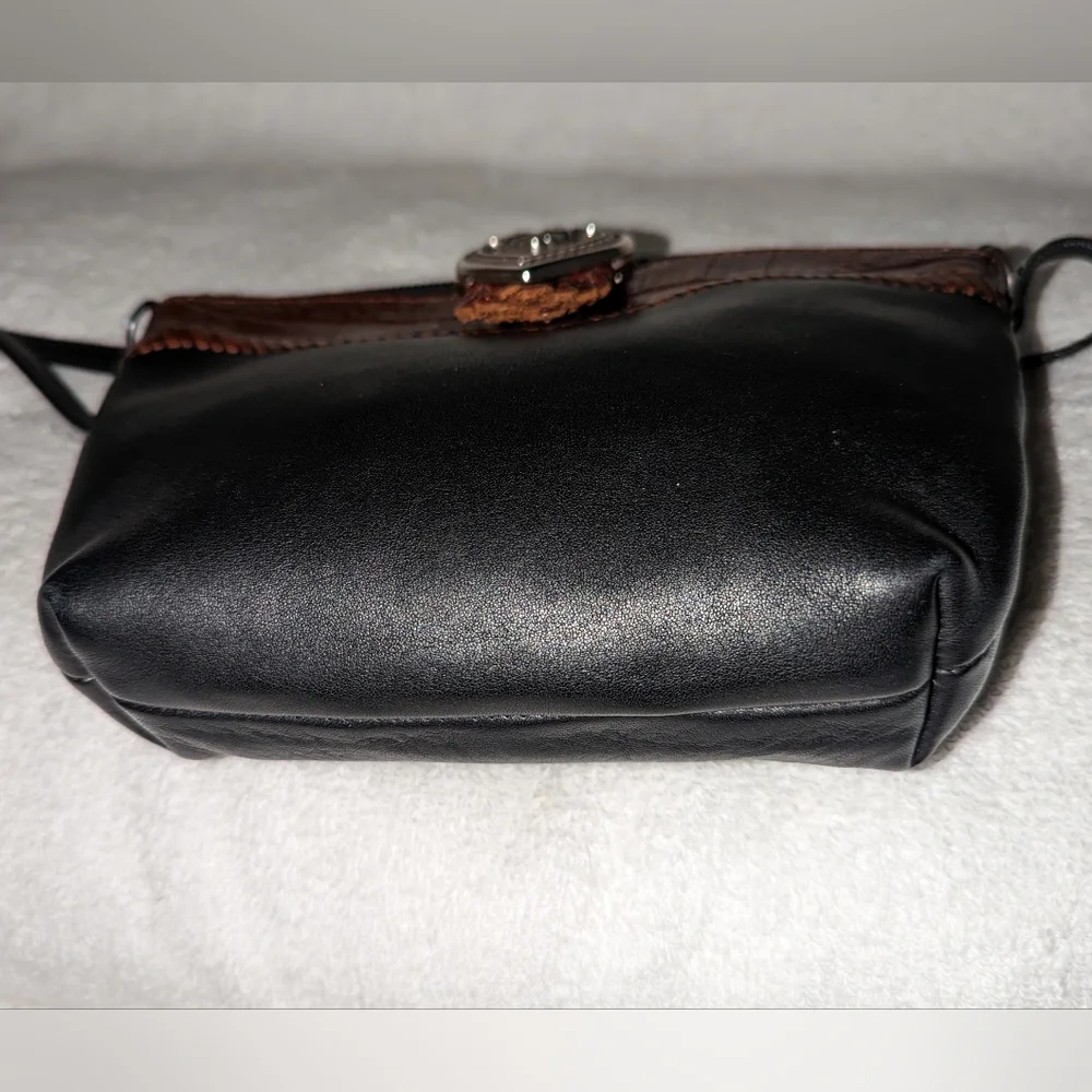 Brighton black brown Moc Croc silver heart mini shoulder bag.