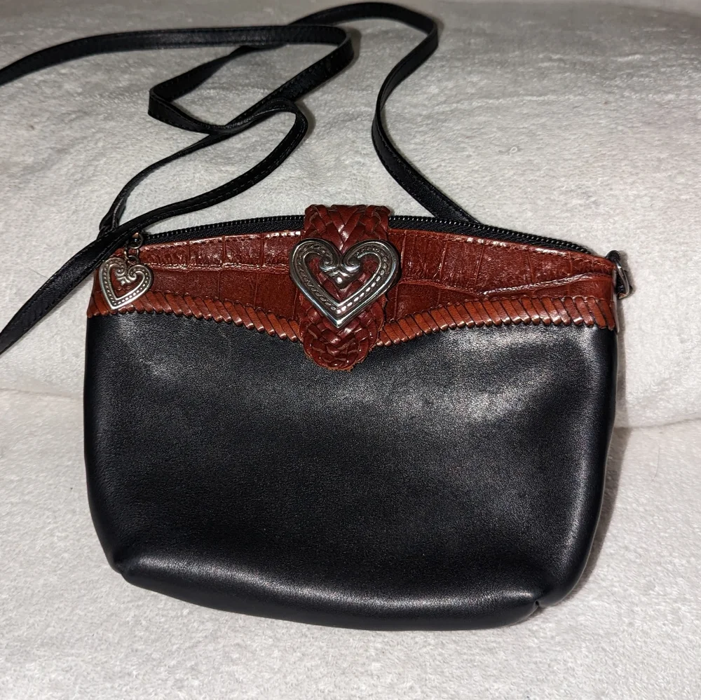 Brighton black brown Moc Croc silver heart mini shoulder bag.
