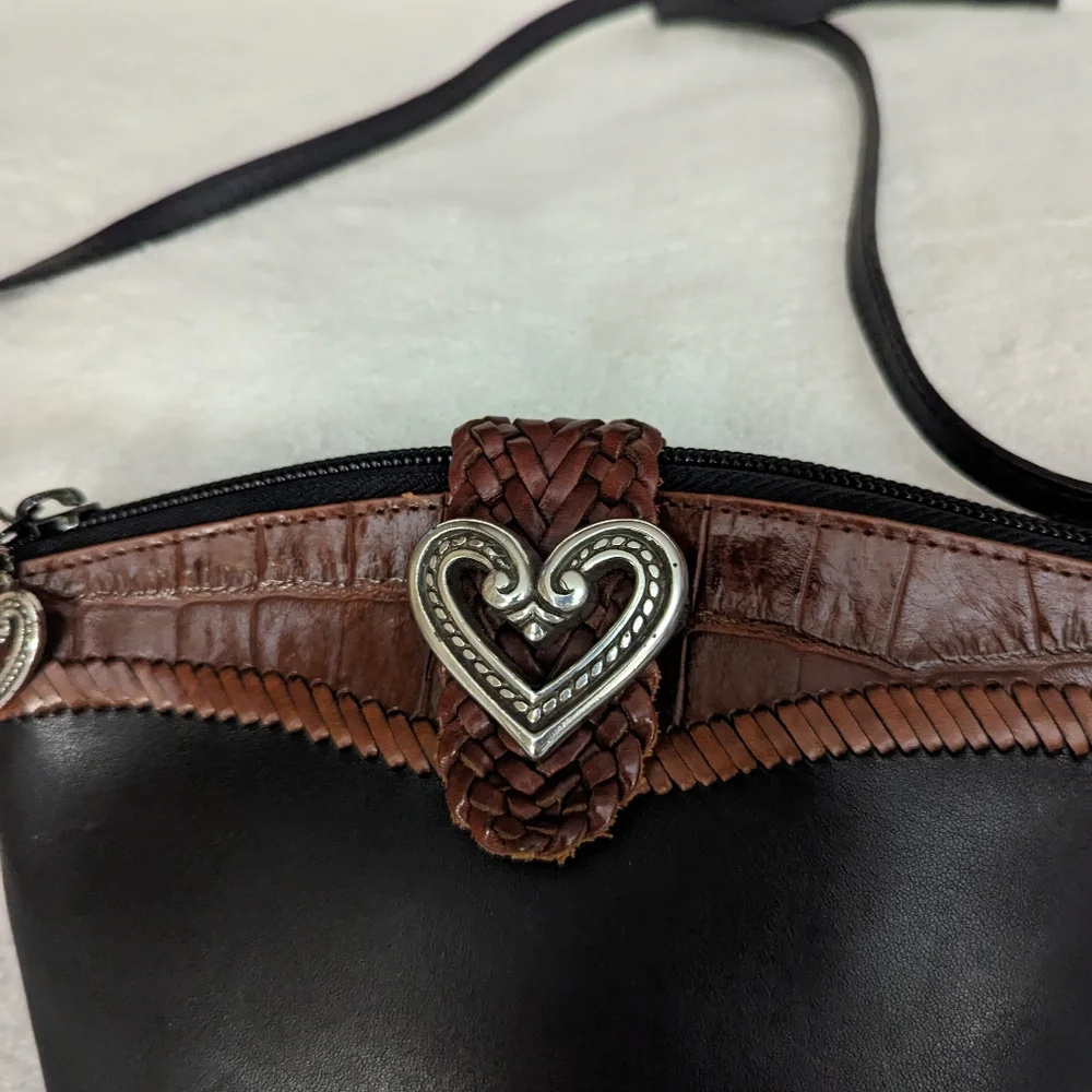 Brighton black brown Moc Croc silver heart mini shoulder bag.