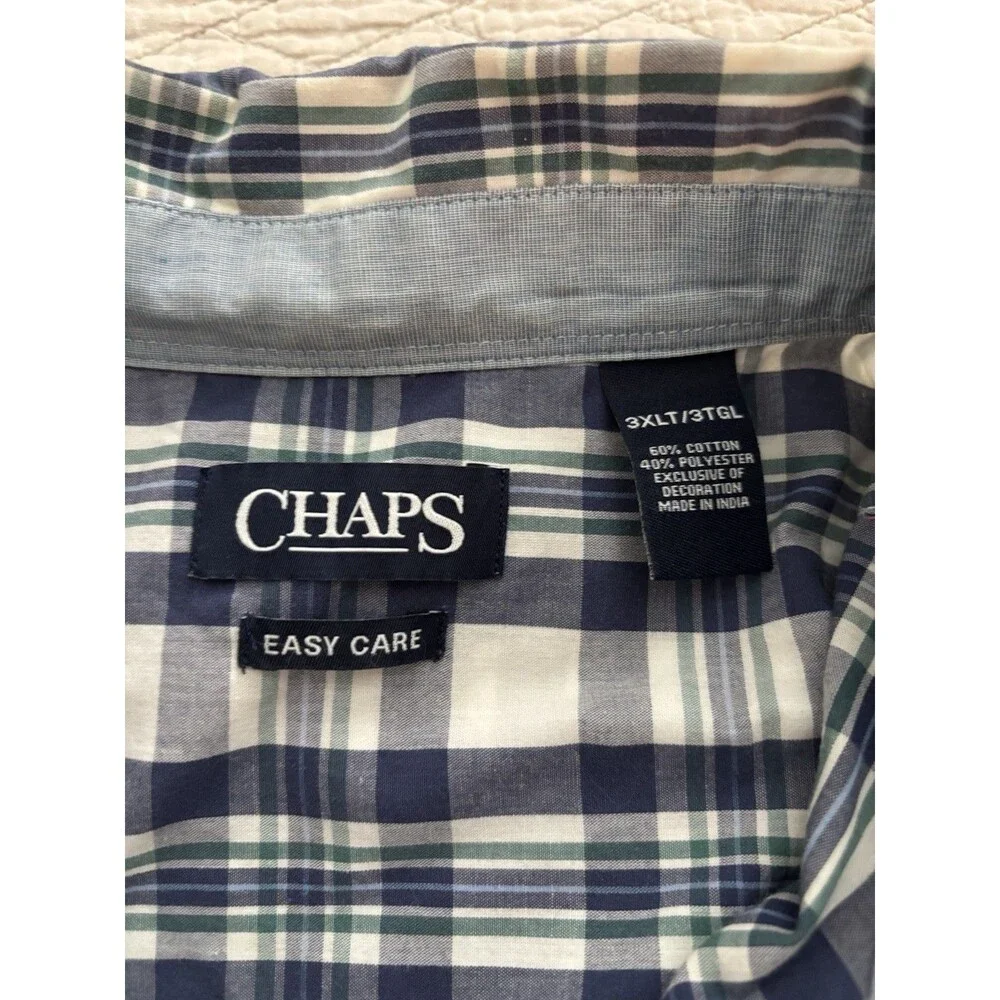 Chaps Easy Care Plaid Woven Button-Up Short Sleeve Shirt Pockets Men's 3XLT