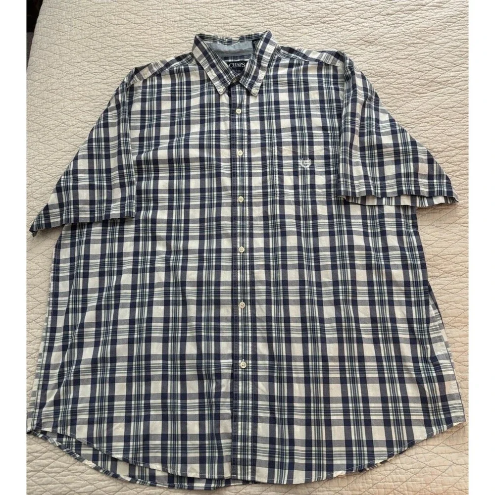Chaps Easy Care Plaid Woven Button-Up Short Sleeve Shirt Pockets Men's 3XLT