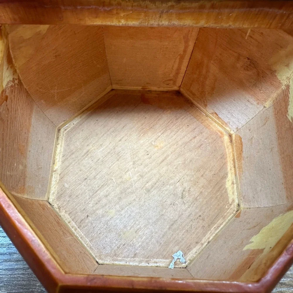 Vintage Wooden Octagon Sewing Box Sunbonnet Girl Illustrations Storage Bin