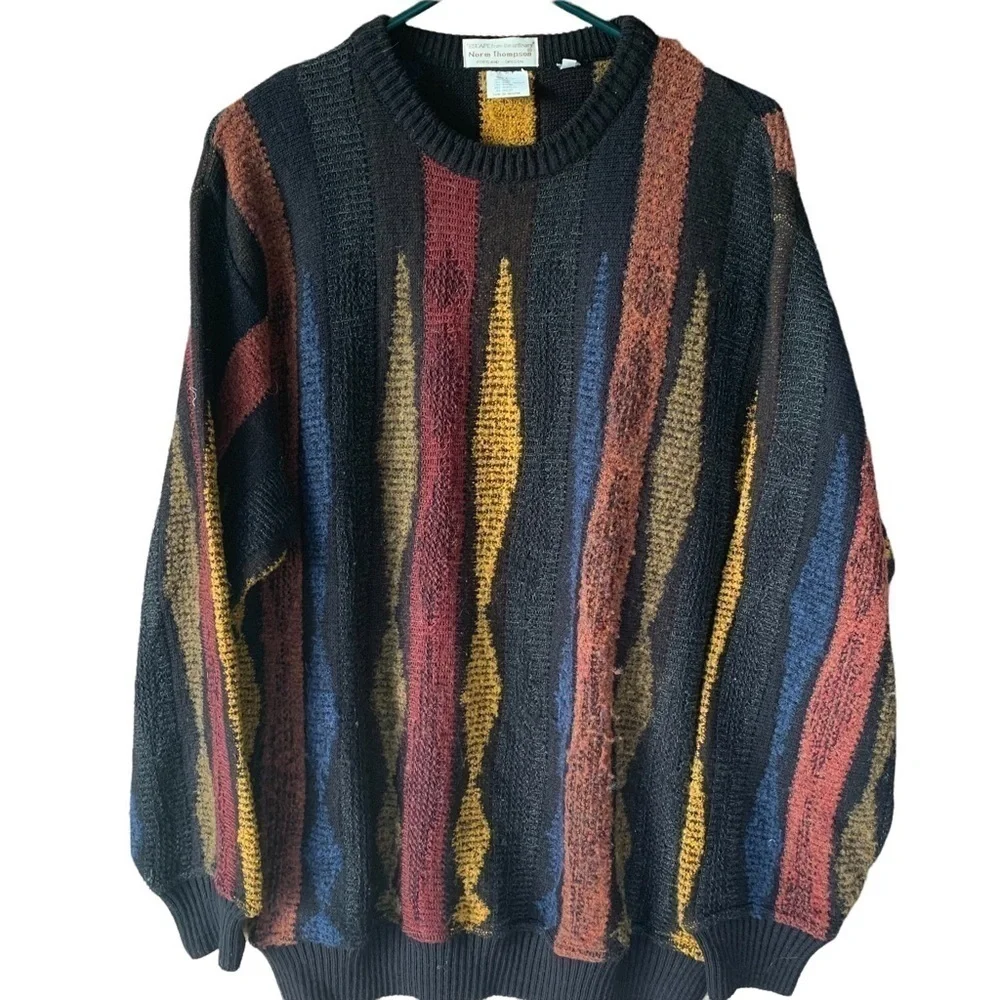 Vintage Norm Thompson Tundra 3D Rainbow Coogi Style Sweater Biggie Size M Men’s