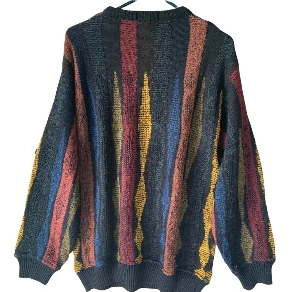 Vintage Norm Thompson Tundra 3D Rainbow Coogi Style Sweater Biggie Size M Men’s