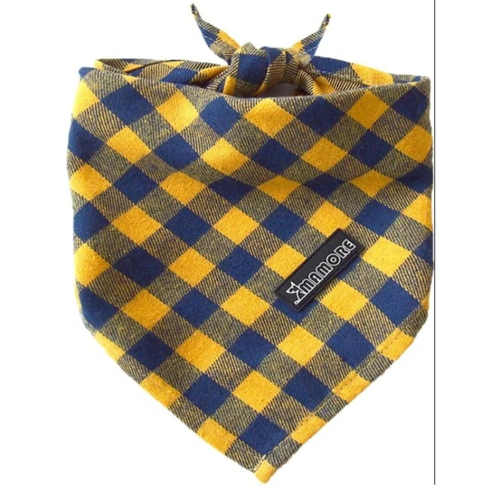 Plaid Dog Cats‎ Bandanas,4PC Soft Washable Cotton Triangle Bib Kerchief Small