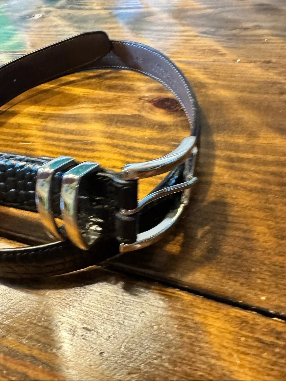 Cremieux Leather Moc Croc Belt Crocodile embossed. Size 38